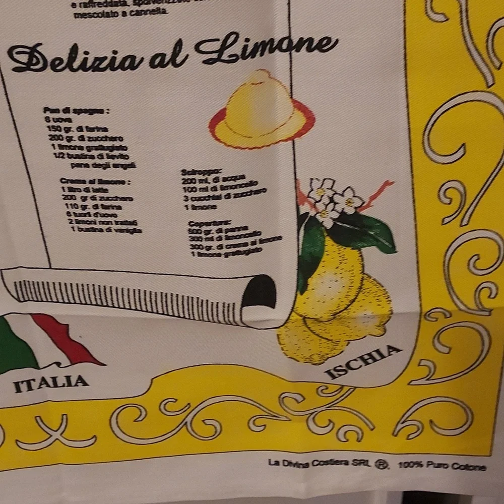 Italian Dish Towel Tea Towel Yellow White Recipe Theme